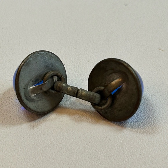 Vintage Two Pairs + Cobalt Blue Glass Chain Link Cufflinks Domed Art Deco - Picture 4 of 8